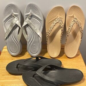 CROCS Women's Sandals - Metallic Silver, Leopard Beige, Classic Black